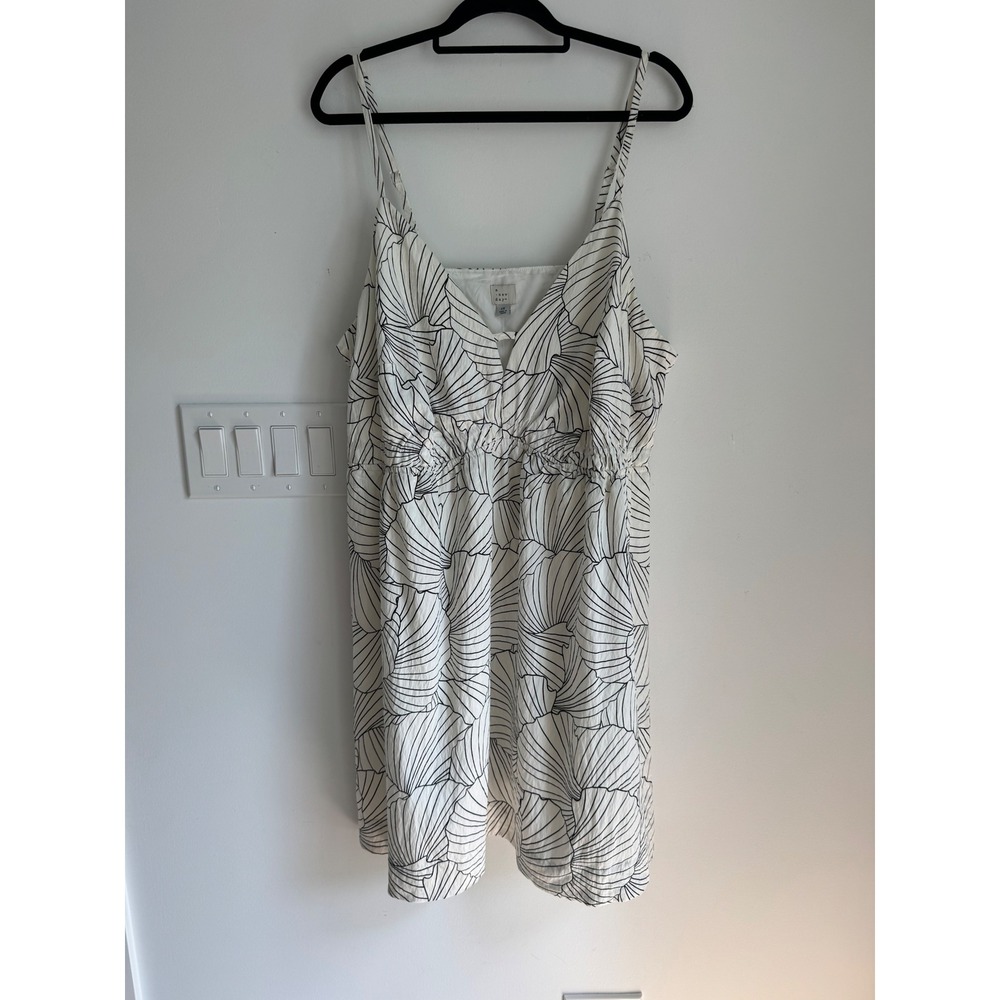 A New Day Black Cream Shell Print Sleeveless Midi Dress Smocked Waist 1X New